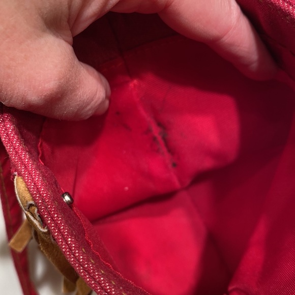 Small Red Denim w Suede Fringe & Embroidered Flower Crossbody Shoulder Bag NWOT - Picture 8 of 16